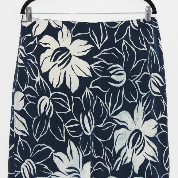 Jones New York 100% Silk Midi Slip Skirt Size 14 Blue Floral - Picture 7 of 9